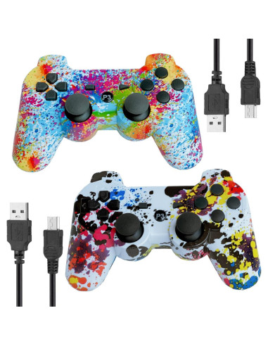Controlador Inalámbrico PS3 eSeunLau - 2 Unidades, Bluetooth, Doble Vibración