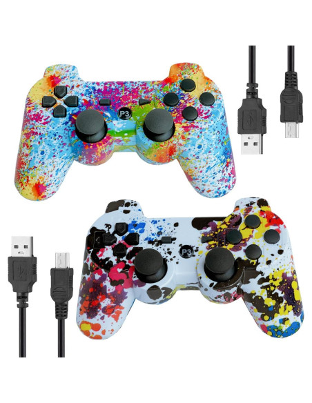 Controlador Inalámbrico PS3 eSeunLau - 2 Unidades, Bluetooth, Doble Vibración