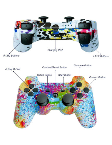 Controlador Inalámbrico PS3 eSeunLau - 2 Unidades, Bluetooth, Doble Vibración