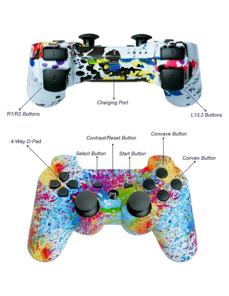 Controlador Inalámbrico PS3 eSeunLau - 2 Unidades, Bluetooth, Doble Vibración