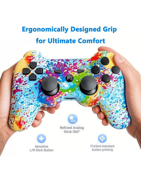 Controlador Inalámbrico PS3 eSeunLau - 2 Unidades, Bluetooth, Doble Vibración