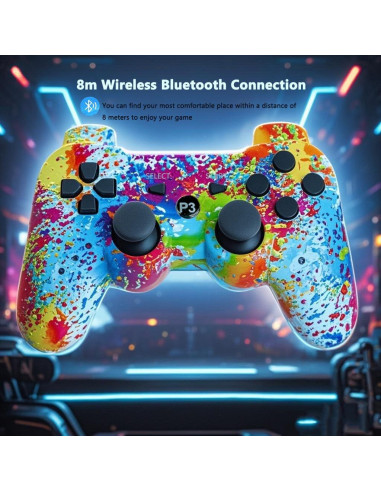 Controlador Inalámbrico PS3 eSeunLau - 2 Unidades, Bluetooth, Doble Vibración