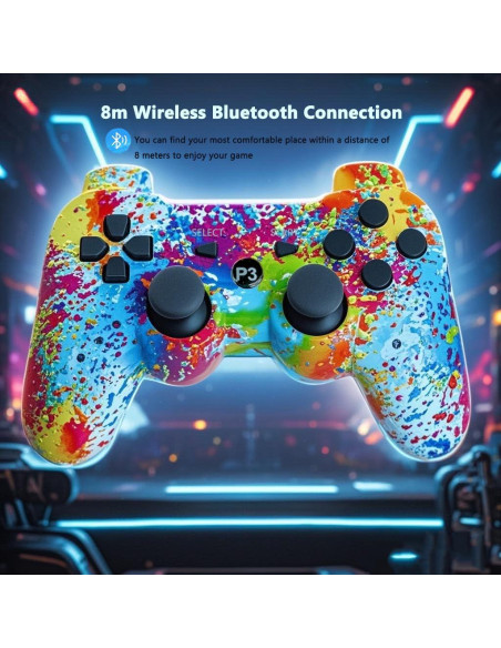 Controlador Inalámbrico PS3 eSeunLau - 2 Unidades, Bluetooth, Doble Vibración