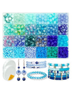 Kit de Perlas de Vidrio Azul 8mm y Arcilla 6mm Wavlakth