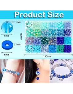 Kit de Perlas de Vidrio Azul 8mm y Arcilla 6mm Wavlakth 2