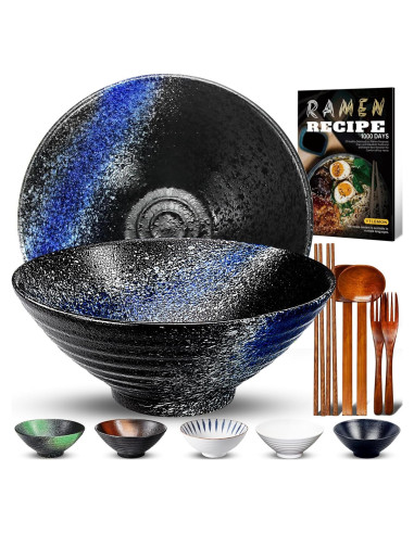 Juego de 2 Tazones de Ramen Cerámica YTLEMON 1000ml Azul