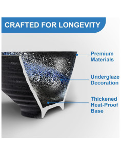 Juego de 2 Tazones de Ramen Cerámica YTLEMON 1000ml Azul 2