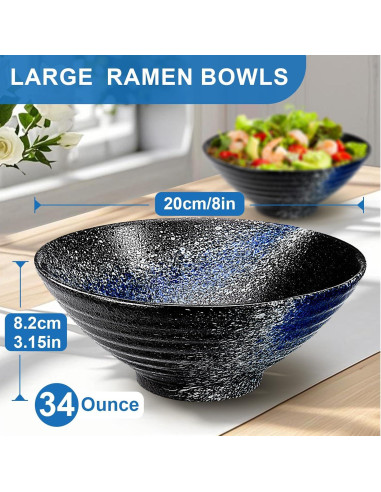 Juego de 2 Tazones de Ramen Cerámica YTLEMON 1000ml Azul