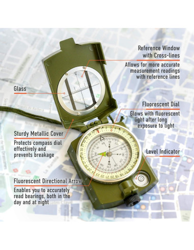 Brújula Militar Lensatic TurnOnSport con Funda - Verde Caqui