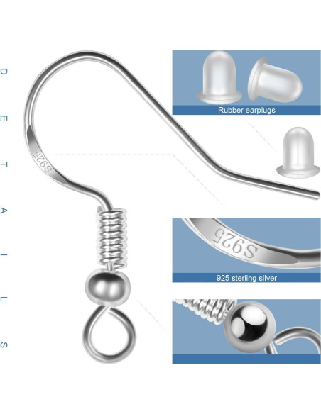 Ganchos de Aretes de Plata Esterlina 925 MENKEY 120 PCS Hipoalergénicos Ganchos de Aretes de Plata Esterlina 925 MENKEY 120 PCS Hipoalergénicos