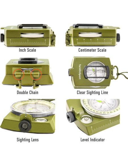 Brújula Militar Lensatic TurnOnSport con Funda - Verde Caqui