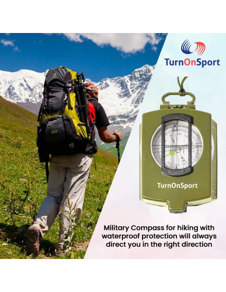 Brújula Militar Lensatic TurnOnSport con Funda - Verde Caqui