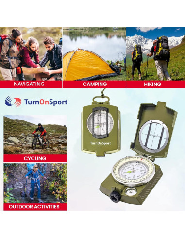 Brújula Militar Lensatic TurnOnSport con Funda - Verde Caqui