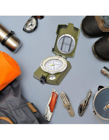 Brújula Militar Lensatic TurnOnSport con Funda - Verde Caqui