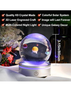 Bola de Cristal 3D del Sistema Solar QIANCHANG con Base LED 2