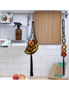 Canasta de Frutas Colgante Beautyflier 2 Piezas Algodón Negro 2