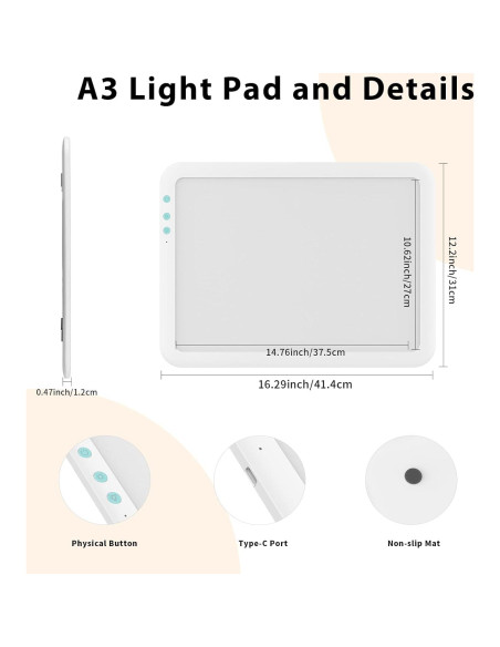 Tableta de Luz LED Recargable A3 YINGWOND con Soporte 3500mAh Tableta de Luz LED Recargable A3 YINGWOND con Soporte 3500mAh