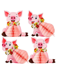 Centros de Mesa Luau Cerdo Rosa Zonon - 4 Piezas Decorativas