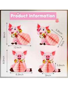 Centros de Mesa Luau Cerdo Rosa Zonon - 4 Piezas Decorativas 2