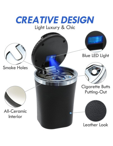 Cenicero de Coche EOCICI con Tapa y Luz LED Azul - Antihumo