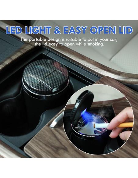 Cenicero de Coche EOCICI con Tapa y Luz LED Azul - Antihumo