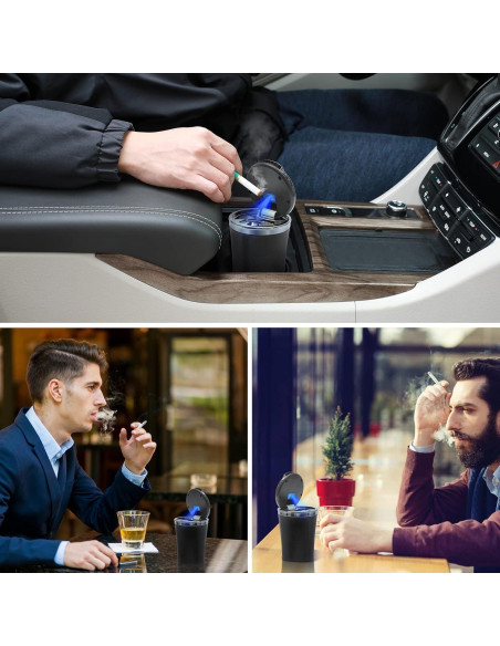 Cenicero de Coche EOCICI con Tapa y Luz LED Azul - Antihumo