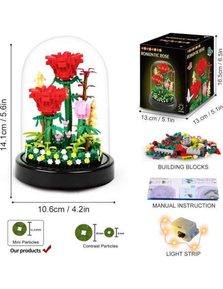HOGOKIDS Kit de Ramo de Flores LED 596 Piezas Rosas Rojas HOGOKIDS Kit de Ramo de Flores LED 596 Piezas Rosas Rojas