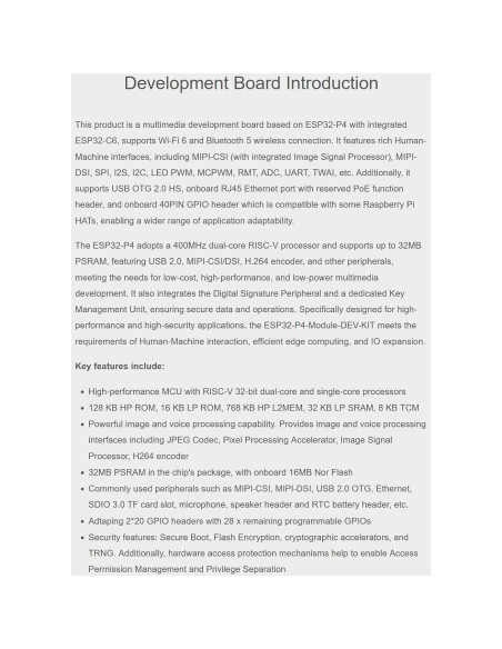 Placa de Desarrollo ESP32-P4-Module XYGStudy Wi-Fi 6 Bluetooth 5