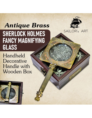 Lupa de Bronce Antiguo Arte del Marinero con Caja de Madera