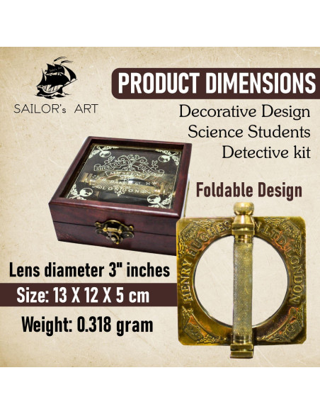 Lupa de Bronce Antiguo Arte del Marinero con Caja de Madera