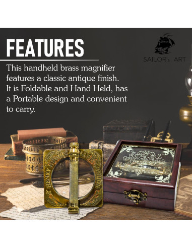 Lupa de Bronce Antiguo Arte del Marinero con Caja de Madera