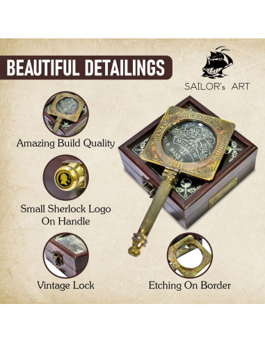 Lupa de Bronce Antiguo Arte del Marinero con Caja de Madera