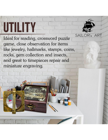 Lupa de Bronce Antiguo Arte del Marinero con Caja de Madera