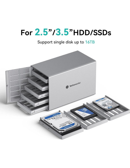 Caja Externa HDD Yottamaster 5 Bahías USB 3.0 Aluminio 80TB