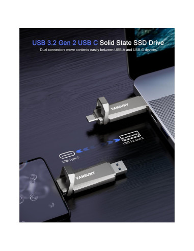 Vansuny SSD Externa 256GB USB 3.2 Gen 2 Doble Interfaz