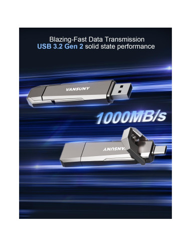 Vansuny SSD Externa 256GB USB 3.2 Gen 2 Doble Interfaz