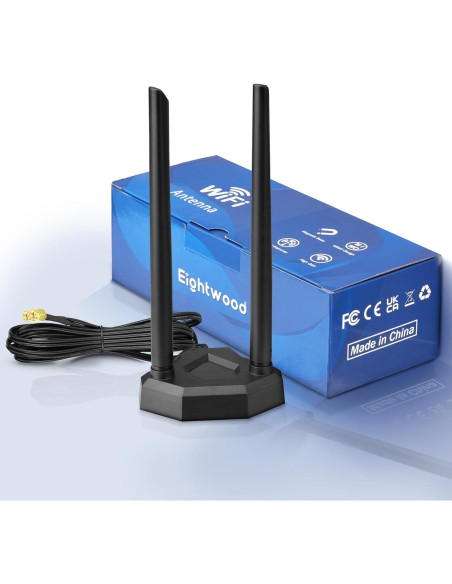 Antena WiFi Doble Banda Eightwood 2.4GHz 5GHz 8dBi con Cable 1.98m