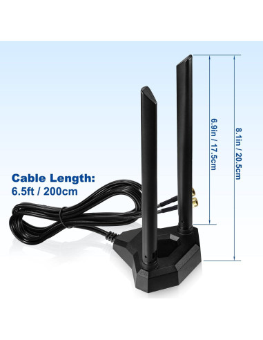 Antena WiFi Doble Banda Eightwood 2.4GHz 5GHz 8dBi con Cable 1.98m