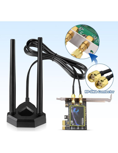 Antena WiFi Doble Banda Eightwood 2.4GHz 5GHz 8dBi con Cable 1.98m