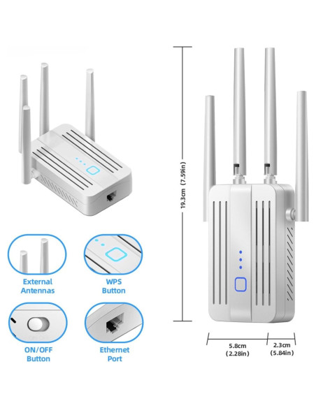 Extensor de WiFi Doble Banda CUU 1200Mbps 929m Ethernet Extensor de WiFi Doble Banda CUU 1200Mbps 929m Ethernet