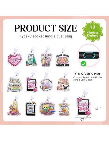 12 Encantos Tapones de Polvo Tipo C para E-Readers y Tabletas