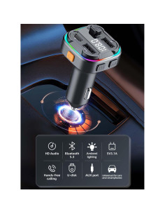 Transmisor FM Bluetooth 5.3 ACECAR C3 con Carga Rápida y Manos Libres 2