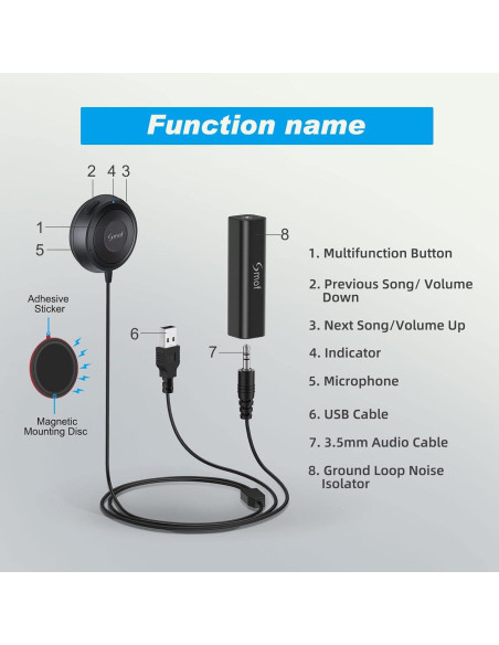 Adaptador Bluetooth 5.0 Smof BT4805P 3.5mm para Coche