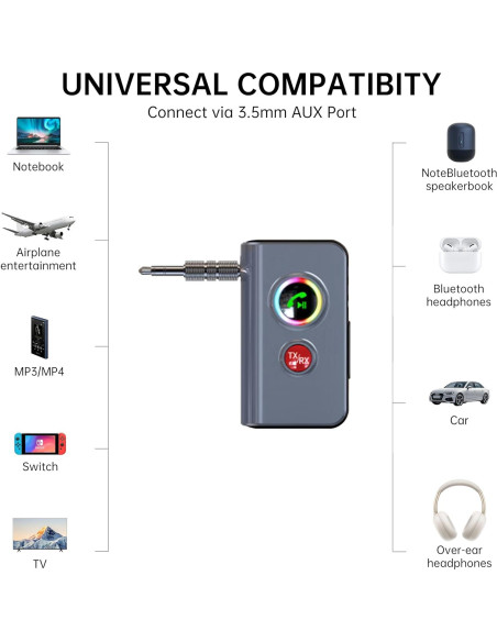Transmisor y Receptor Bluetooth 5.4 Biaze 2 en 1 AUX 3.5mm