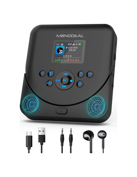 Reproductor de CD Portátil Bluetooth MONODEAL MD707 con Altavoces