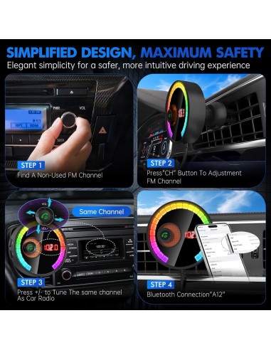 Transmisor Bluetooth FM para coche Magift A12, carga rápida 36W