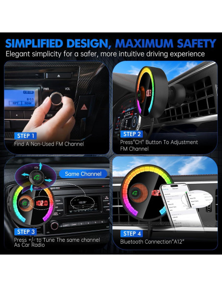 Transmisor Bluetooth FM para coche Magift A12, carga rápida 36W