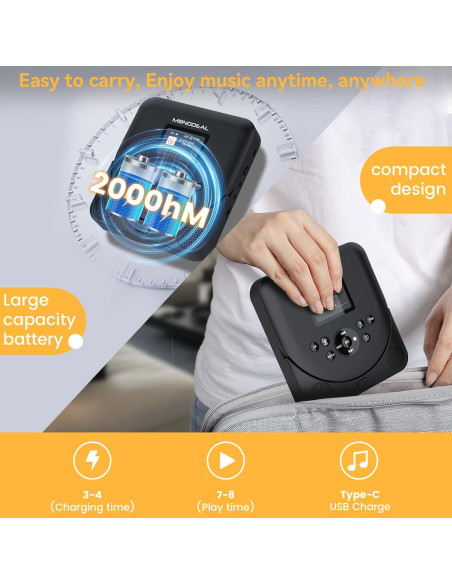 Reproductor de CD Portátil Bluetooth MONODEAL MD707 con Altavoces