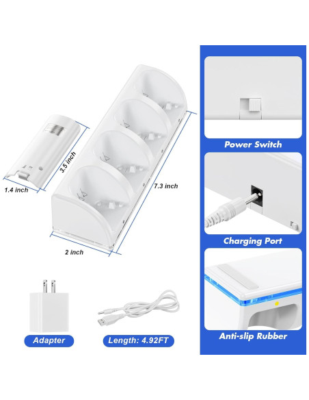 Estación de Carga 4-en-1 KEKUCULL para Controladores Wii/Wii U