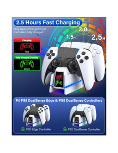 Cargador Rápido PS5 ZRZLMVP con LED 9 Colores y Soporte 2